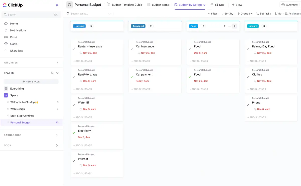 Clickup Project Budgeting software
