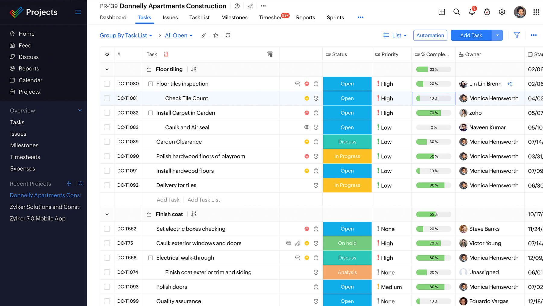 Zoho Projects Project Management Software with Client Portal