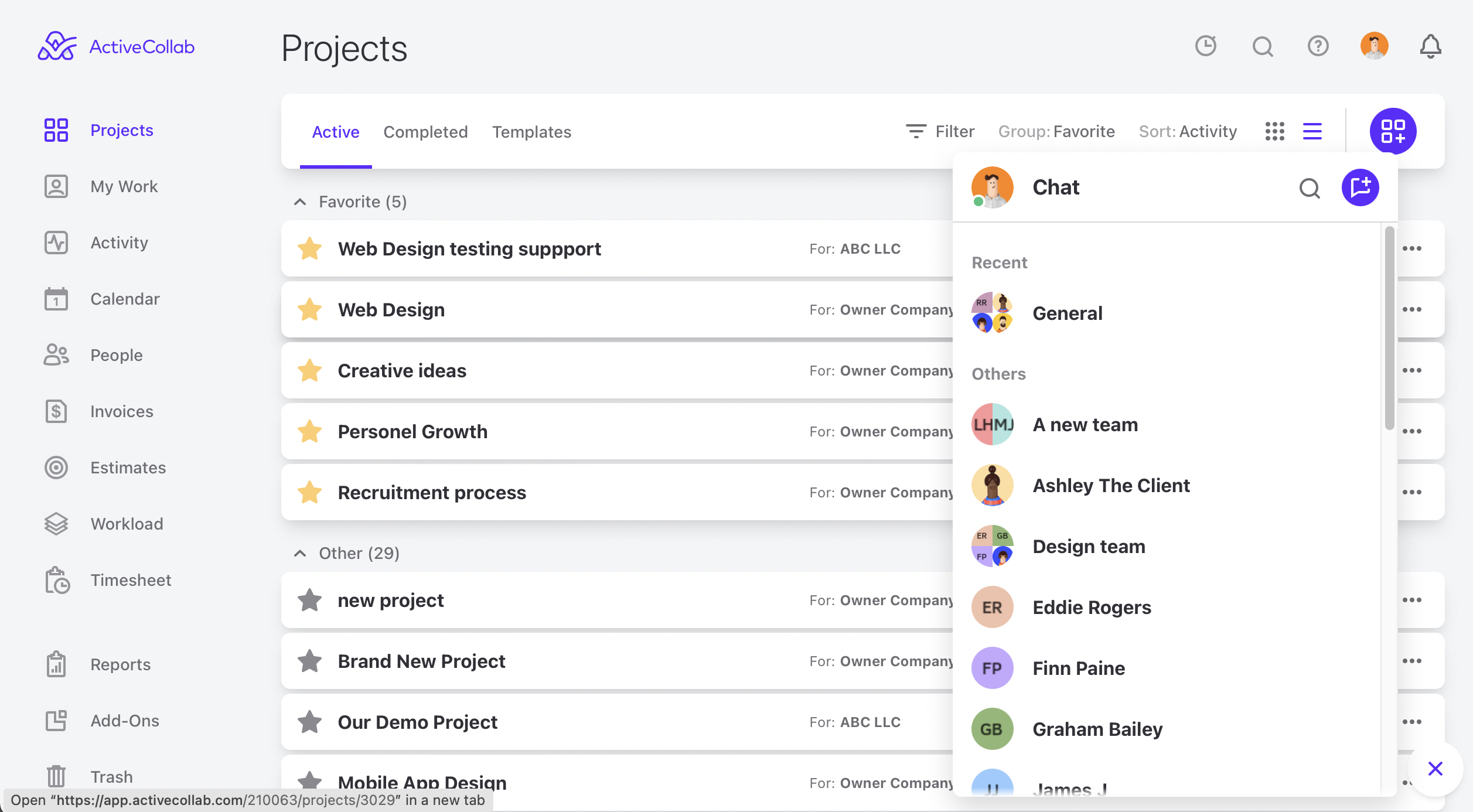ActiveCollab Dashboard