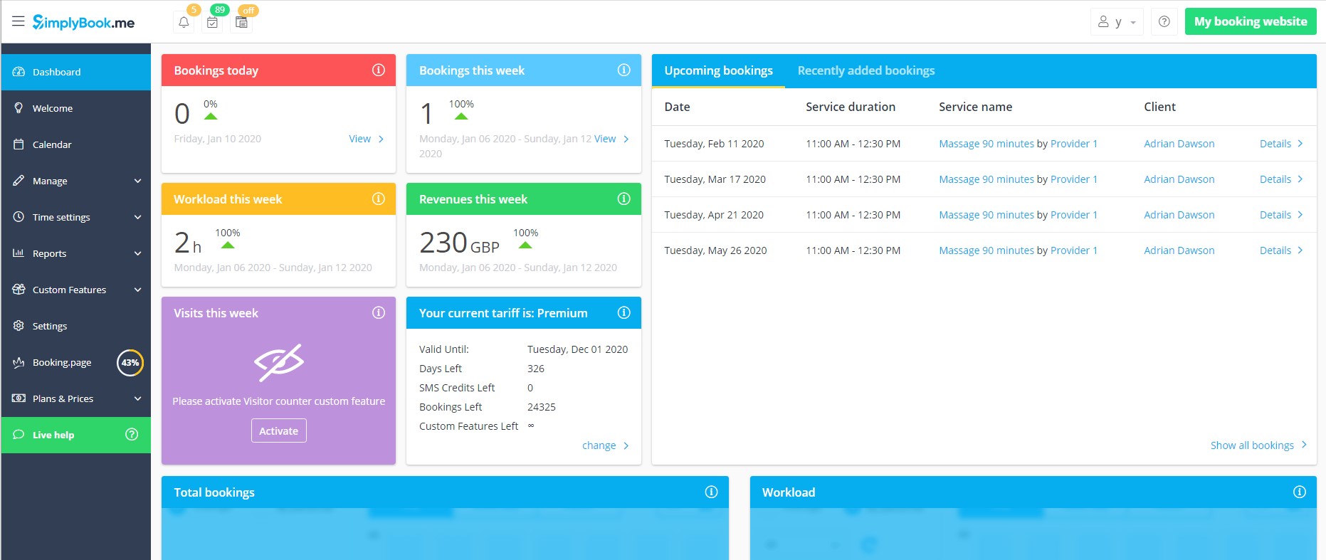 SimplyBook.me Dashboard