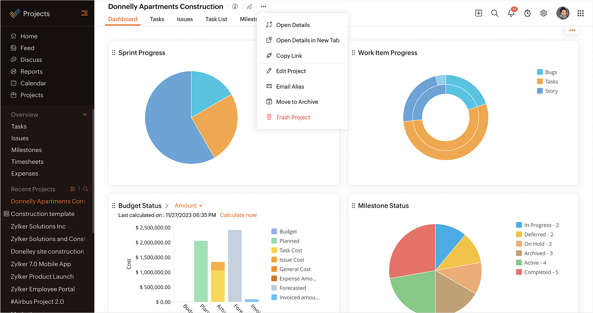 Zoho Projects Dashboard