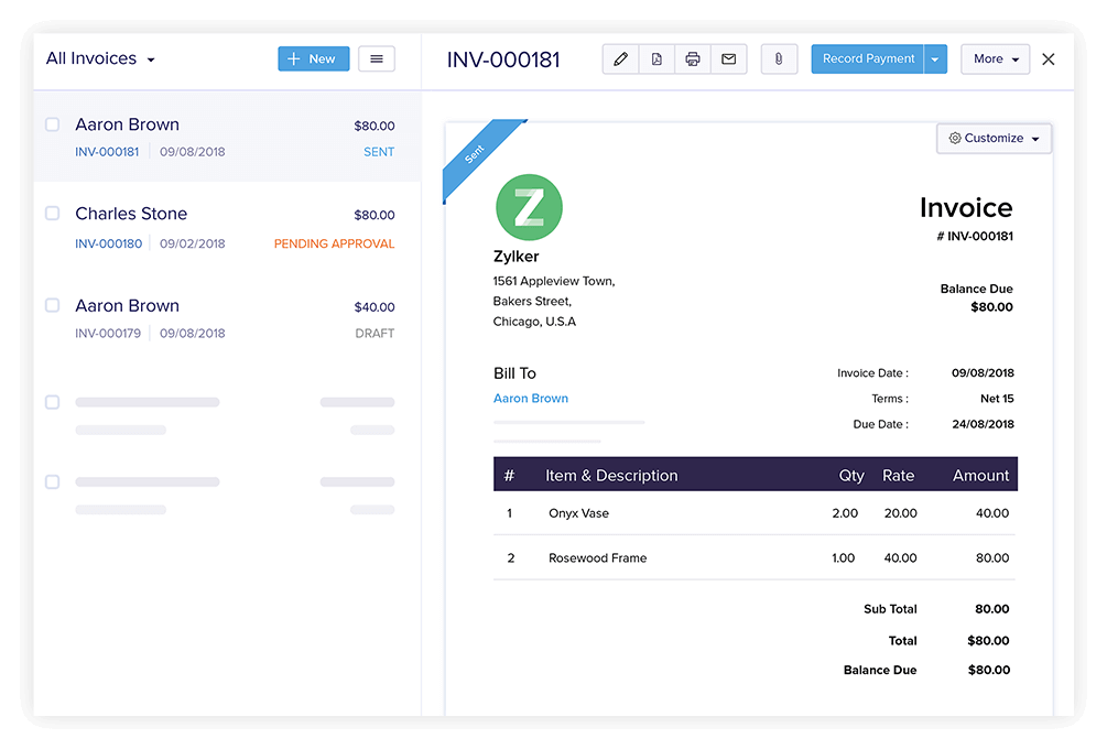 Zoho Invoice Project Management Software with Invoicing